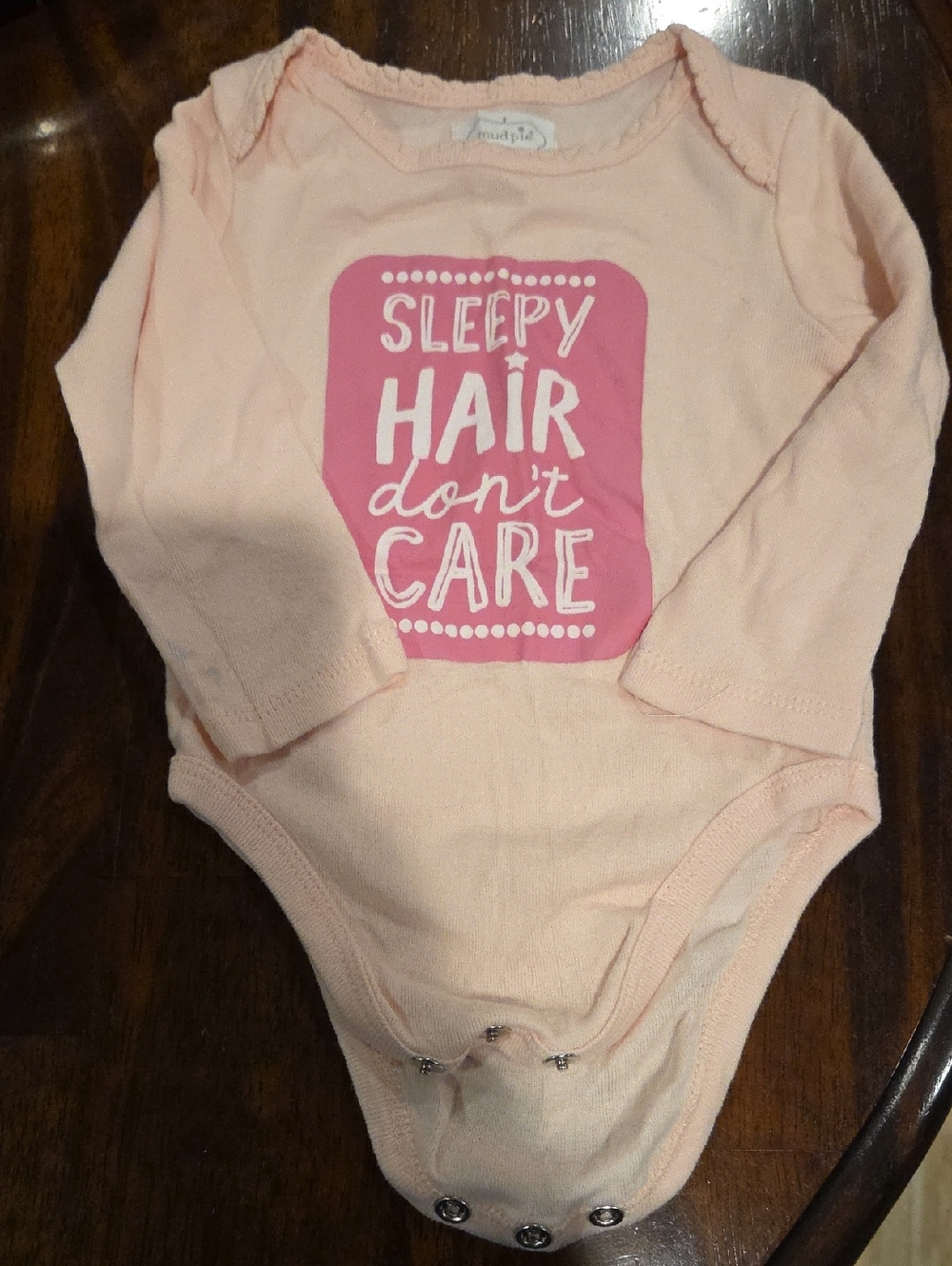 Mud Pie Baby Pink Long-Sleeve Bodysuit with Pink Graphic
